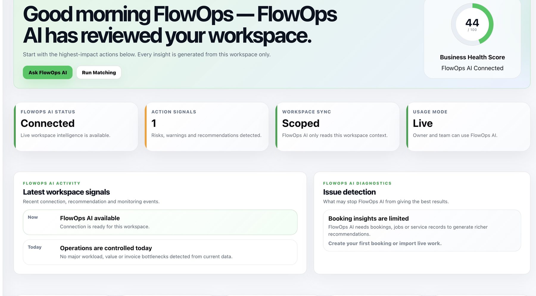 FlowOps AI dashboard screenshot