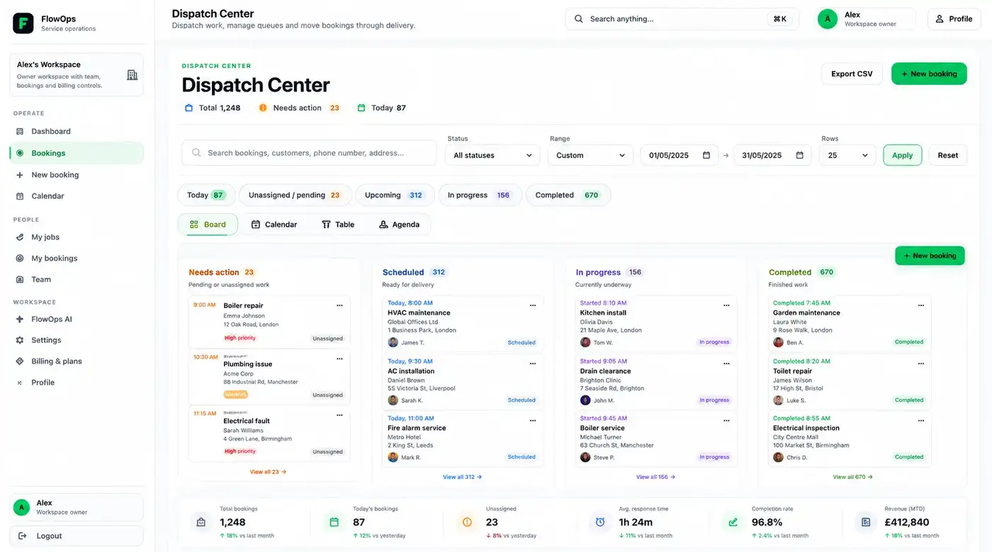 FlowOps Dispatch Center screen preview